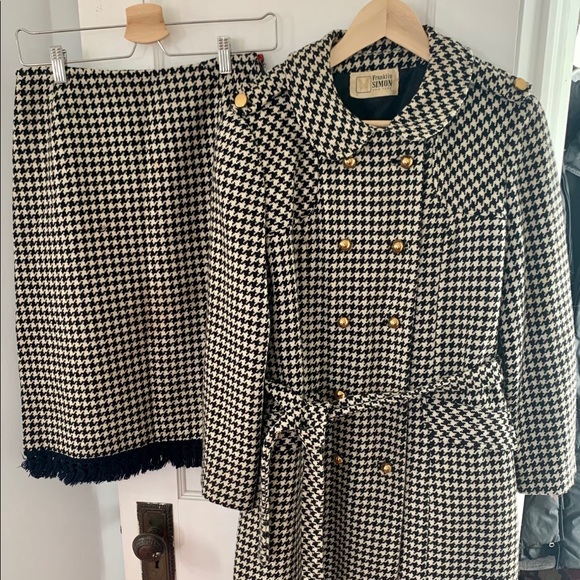 Vintage Franklin Simon Wool Checked Coat and Skirt - Picture 1 of 7